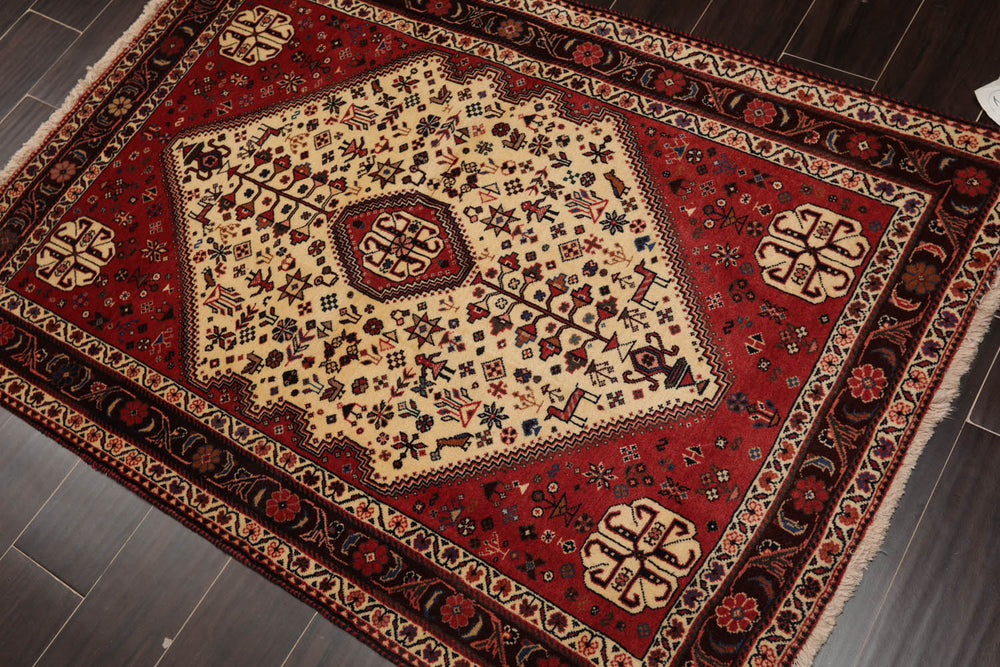 3x5 Ivory, Rust, Chocolate Color Hand Knotted Abadeh 100% Wool Traditional Oriental Rug