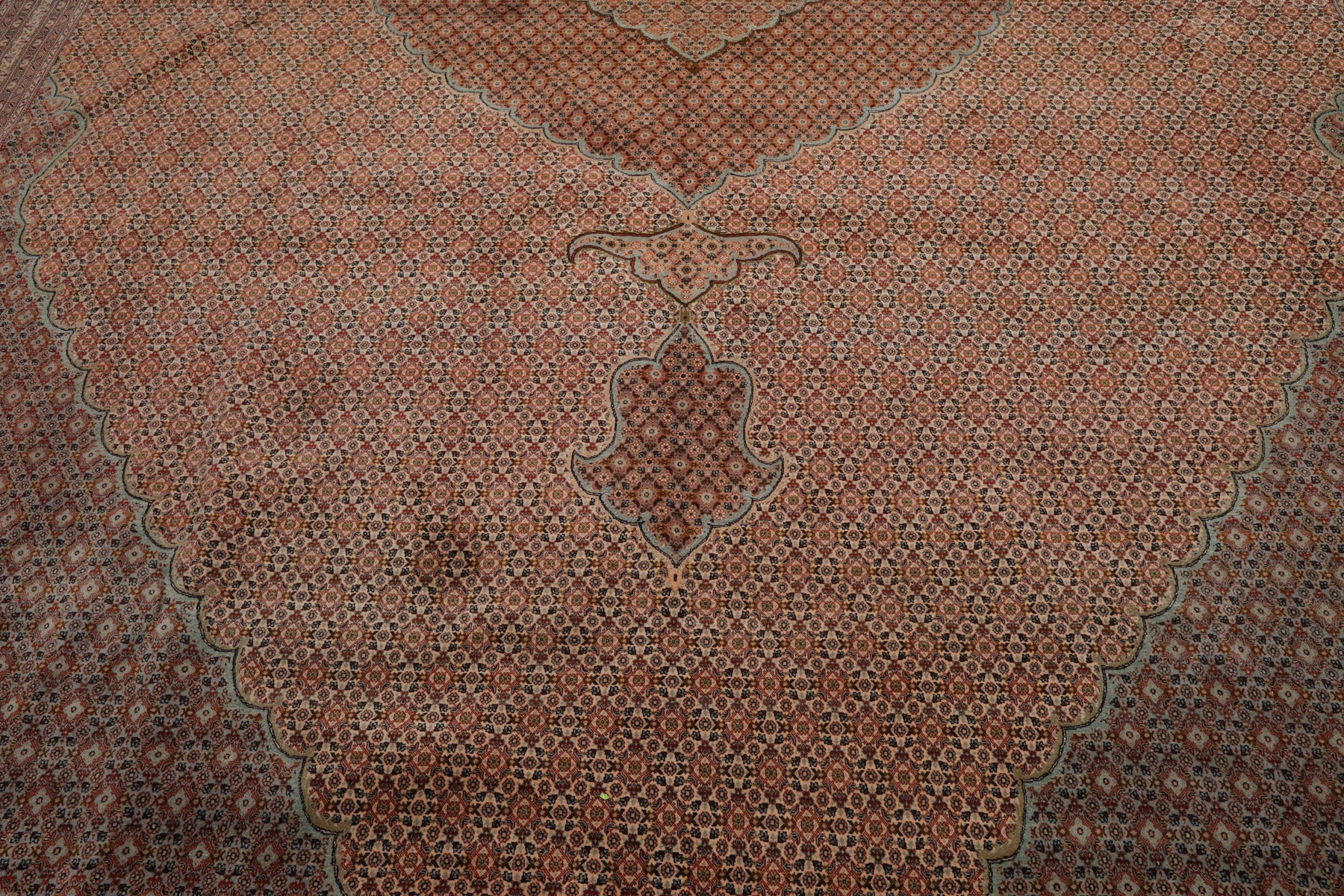 Knotted Rug Beige Rust Hand Knotted Palace Size Persian Traditional Wool and Silk Oriental Area Rug