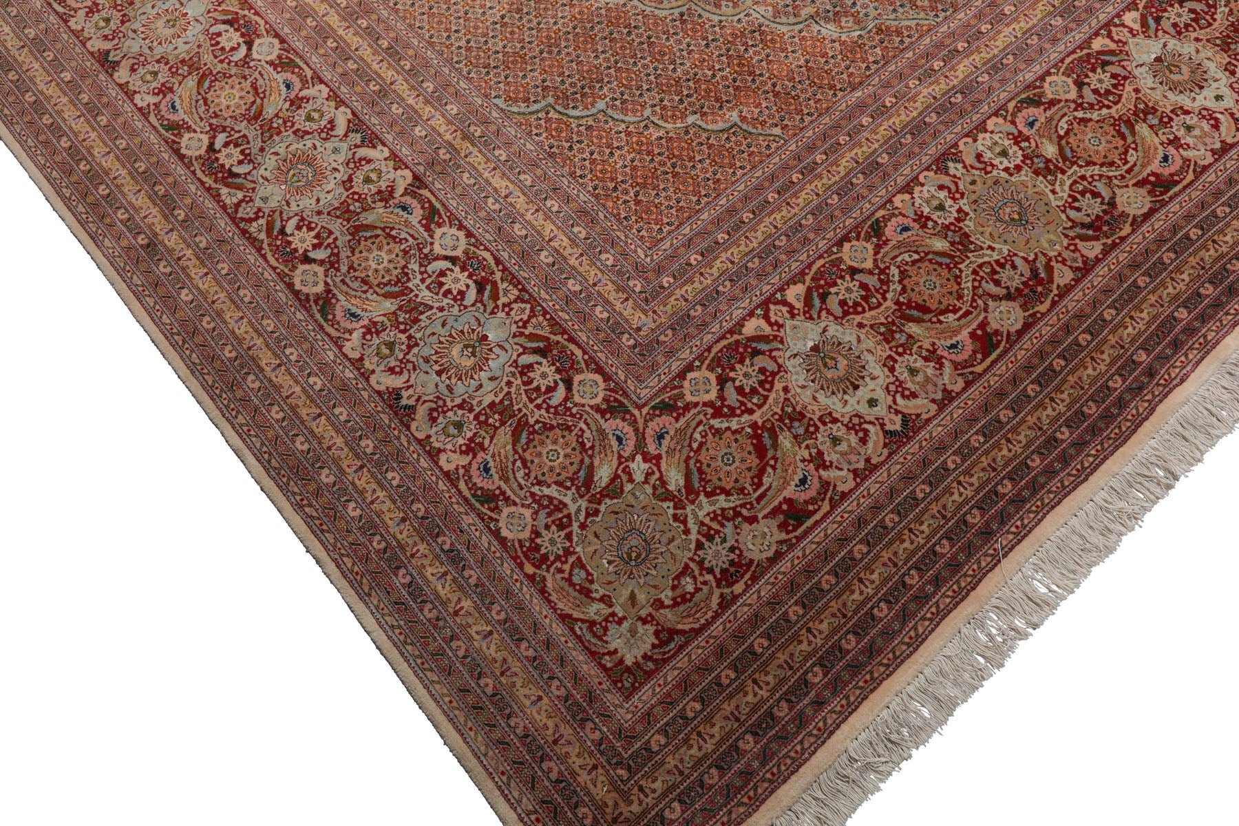 Knotted Rug Beige Rust Hand Knotted Palace Size Persian Traditional Wool and Silk Oriental Area Rug