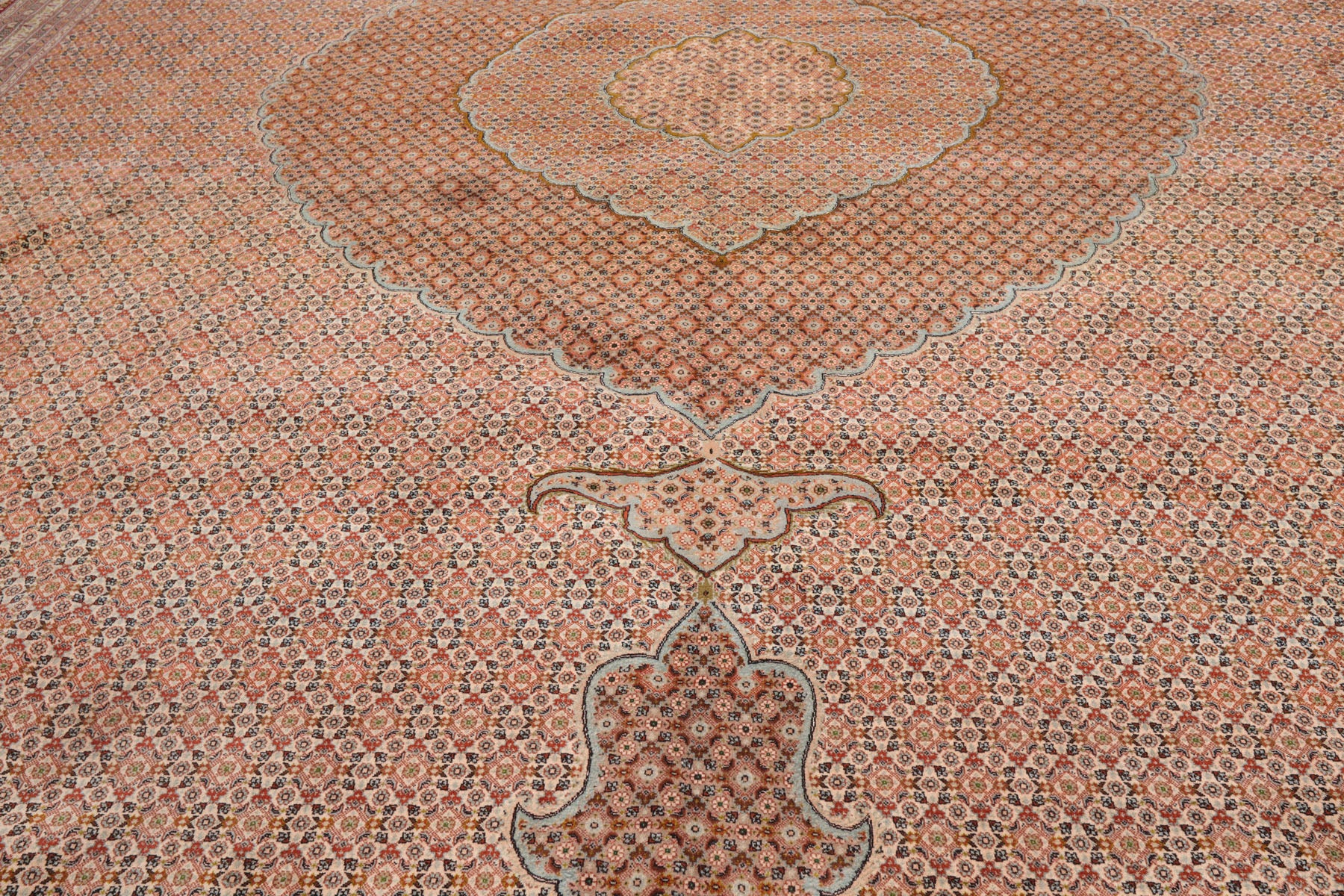 Knotted Rug Beige Rust Hand Knotted Palace Size Persian Traditional Wool and Silk Oriental Area Rug