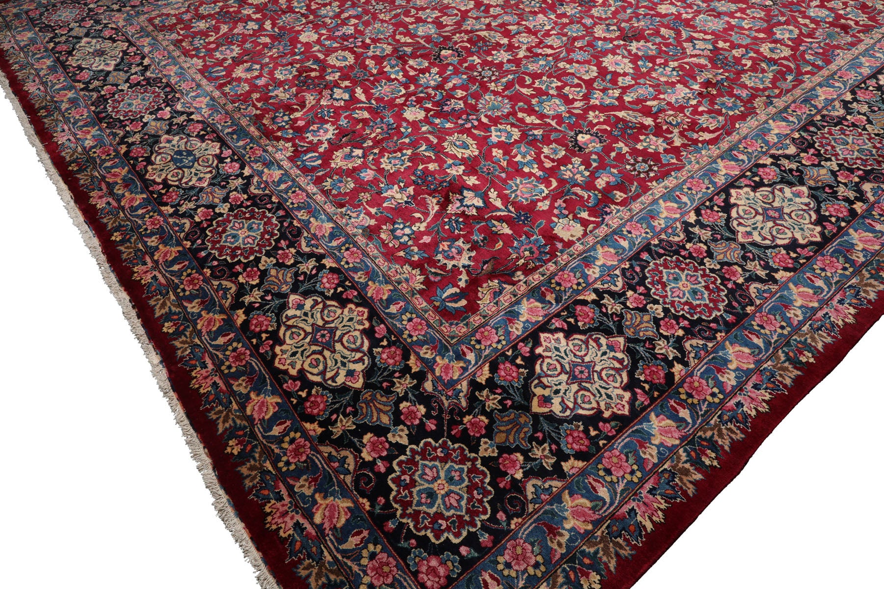 Knotted Rug Burgundy Navy Hand Knotted Palace Size Mashad Traditional 200 KPSI 100% Wool Oriental Area Rug