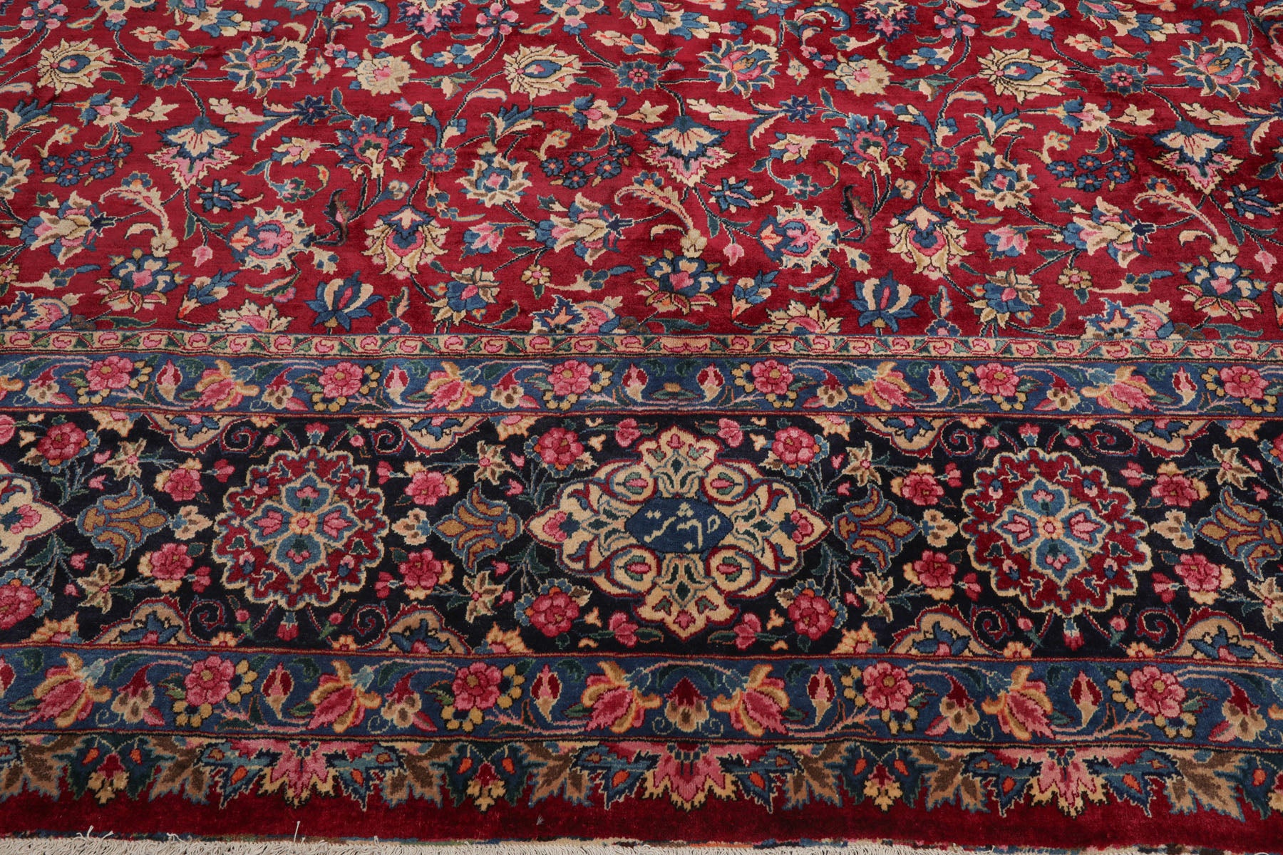 Knotted Rug Burgundy Navy Hand Knotted Palace Size Mashad Traditional 200 KPSI 100% Wool Oriental Area Rug