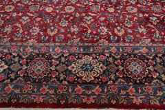 Knotted Rug Burgundy Navy Hand Knotted Palace Size Mashad Traditional 200 KPSI 100% Wool Oriental Area Rug