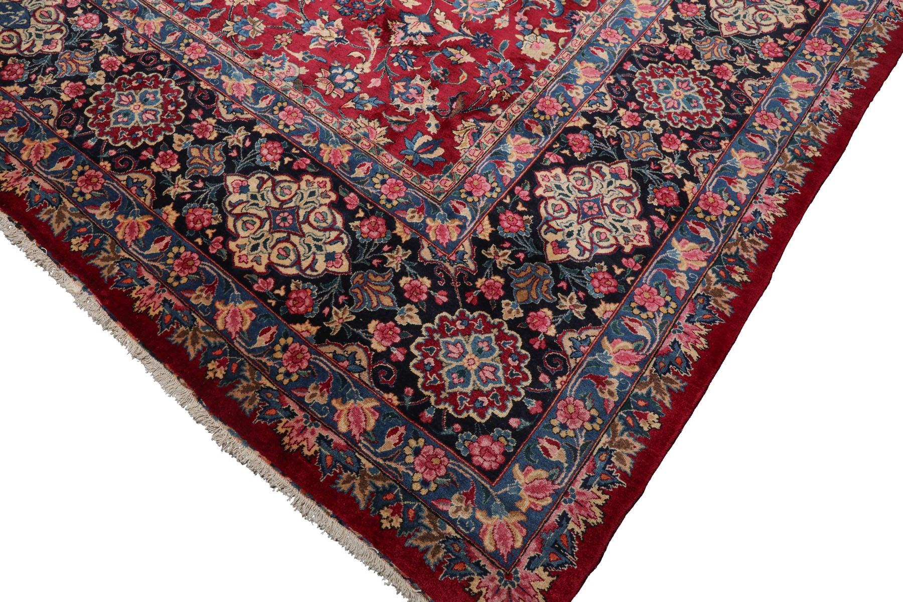 Knotted Rug Burgundy Navy Hand Knotted Palace Size Mashad Traditional 200 KPSI 100% Wool Oriental Area Rug