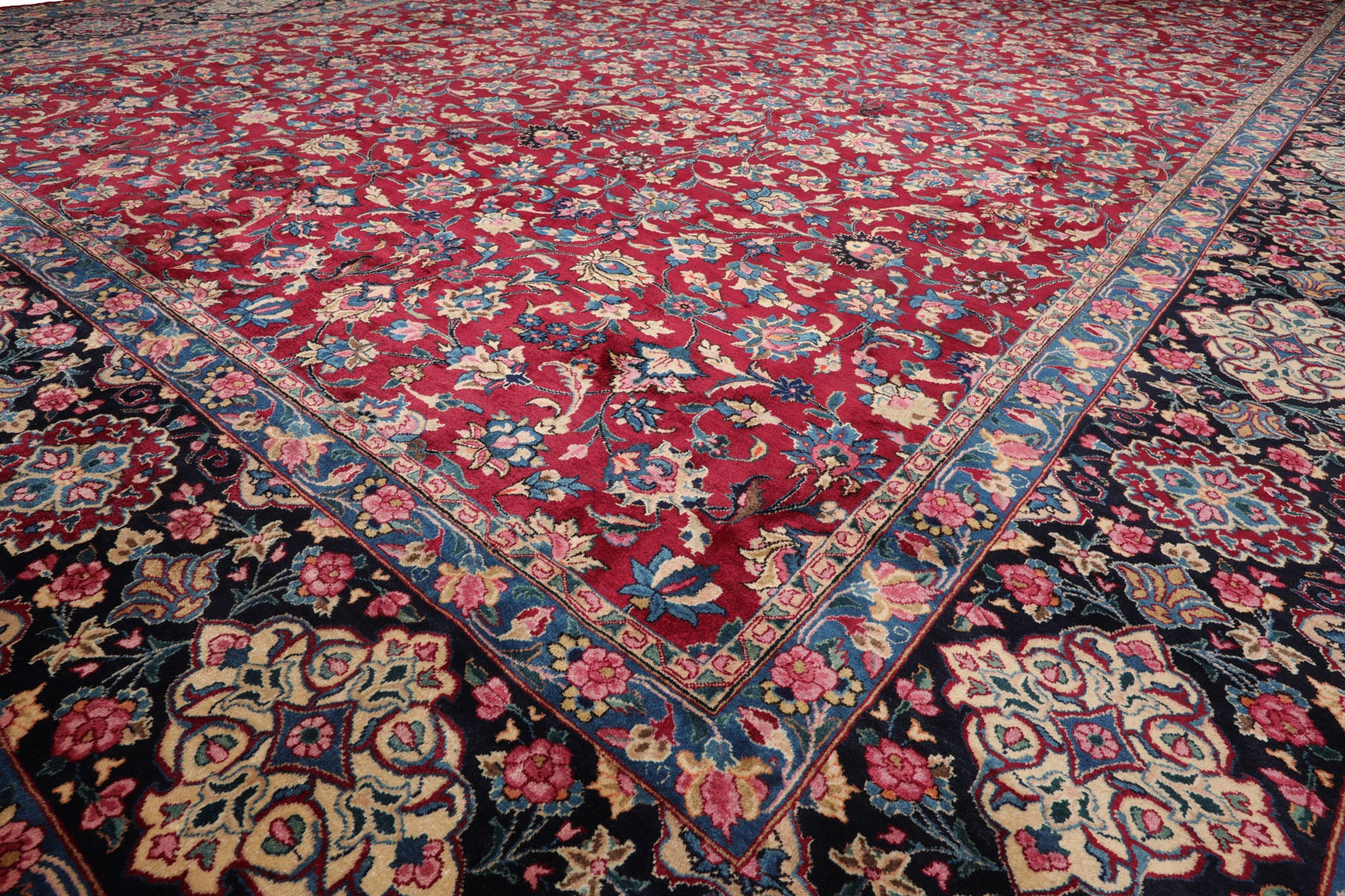 Knotted Rug Burgundy Navy Hand Knotted Palace Size Mashad Traditional 200 KPSI 100% Wool Oriental Area Rug