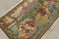 3x5 Beige, Black, Green Color Hand Knotted  100% Wool Traditional Oriental Rug