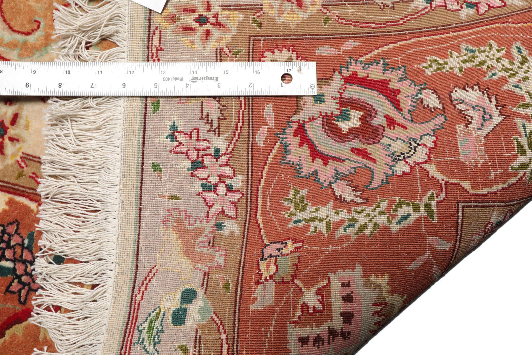 Knotted Rug Ivory Peach Hand Knotted 6'x9' Tabriz Traditional 300 KPSI Wool and Silk Oriental Area Rug
