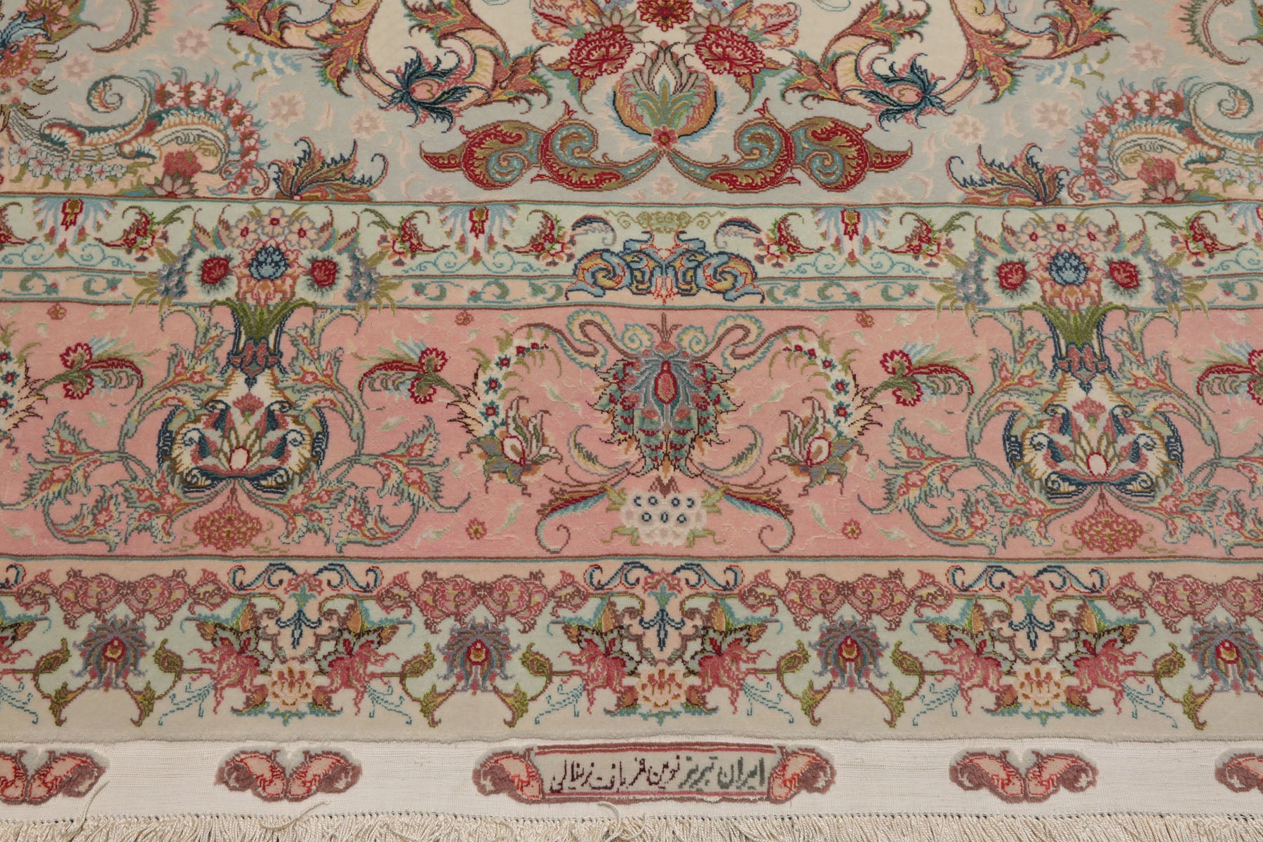 Knotted Rug Ivory Blush Hand Knotted 6'x9' Tabriz Master Weaver Signed Traditional 400 KPSI Wool and Silk Oriental Area Rug