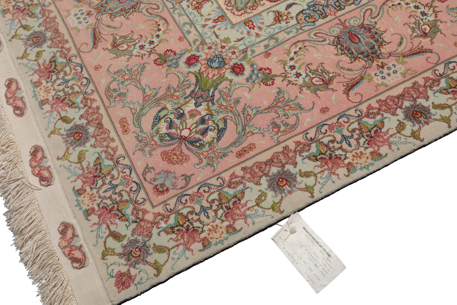 Knotted Rug Ivory Blush Hand Knotted 6'x9' Tabriz Master Weaver Signed Traditional 400 KPSI Wool and Silk Oriental Area Rug