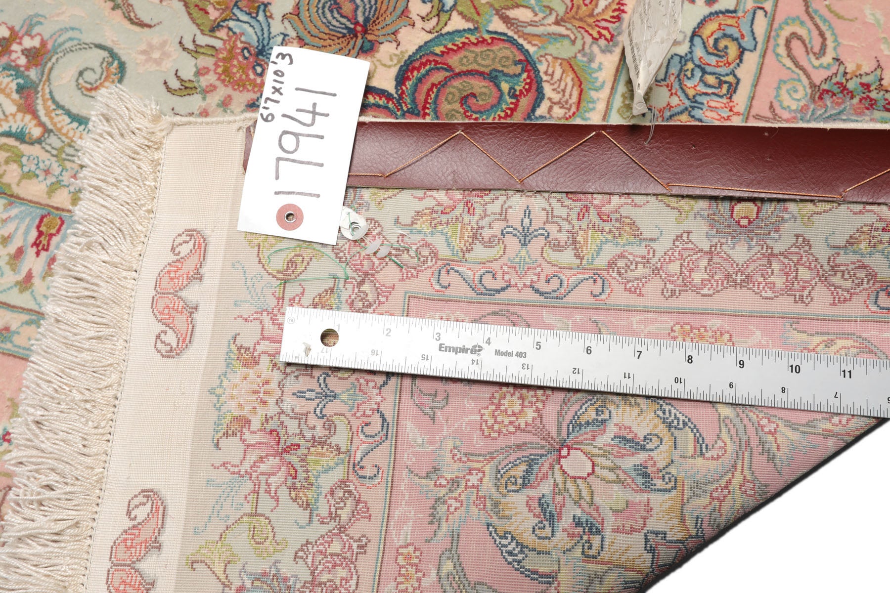 Knotted Rug Ivory Blush Hand Knotted 6'x9' Tabriz Master Weaver Signed Traditional 400 KPSI Wool and Silk Oriental Area Rug