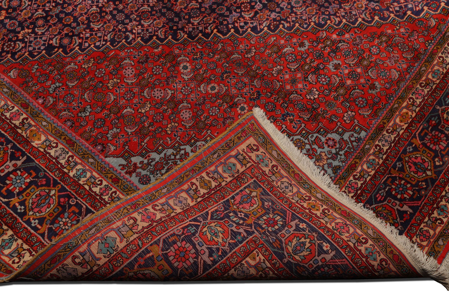Knotted Rug Navy Orange Hand Knotted 10'x14' Vintage Bidjar Traditional 100% Wool Oriental Area Rug