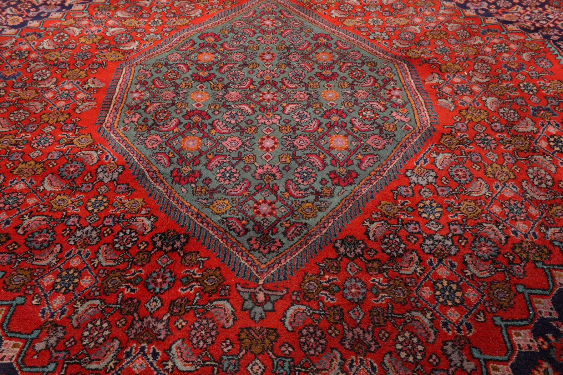 Knotted Rug Navy Orange Hand Knotted 10'x14' Vintage Bidjar Traditional 100% Wool Oriental Area Rug