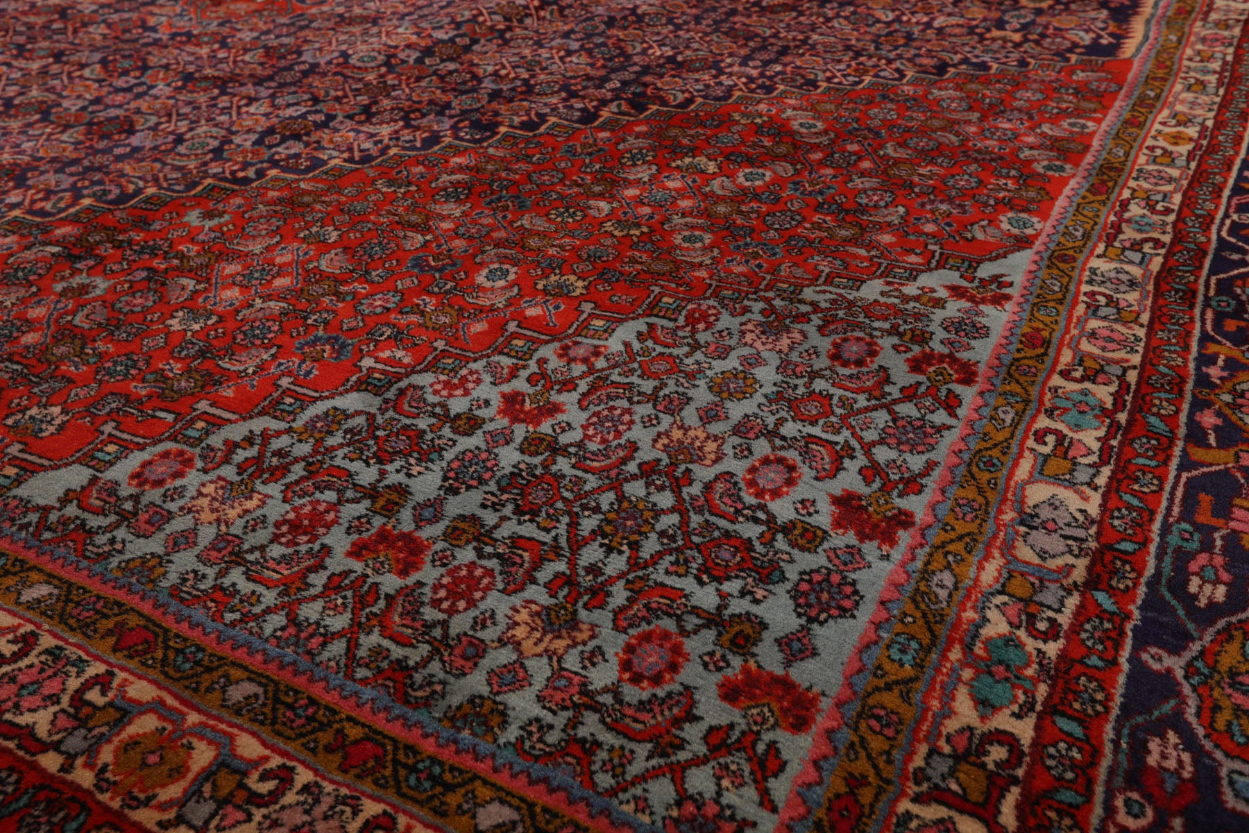 Knotted Rug Navy Orange Hand Knotted 10'x14' Vintage Bidjar Traditional 100% Wool Oriental Area Rug
