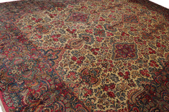 Knotted Rug Ivory Blue Hand Knotted Palace Size Antique Isfahan Traditional 300 KPSI 100% Wool Oriental Area Rug