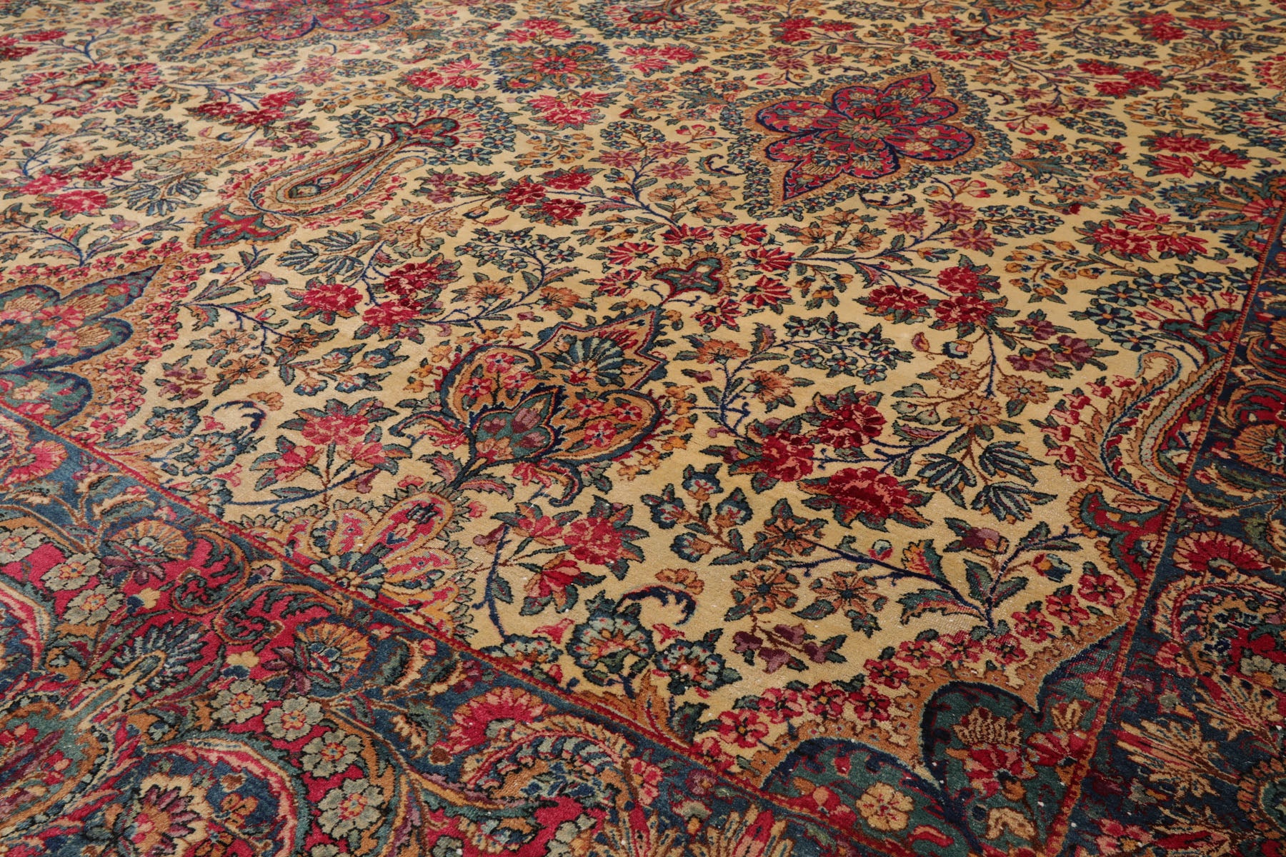 Knotted Rug Ivory Blue Hand Knotted Palace Size Antique Isfahan Traditional 300 KPSI 100% Wool Oriental Area Rug