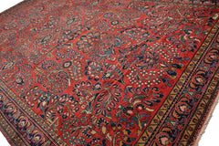 Knotted Rug Burnt Orange Navy Hand Knotted Palace Size Vintage Lilihan Traditional 100% Wool Oriental Area Rug