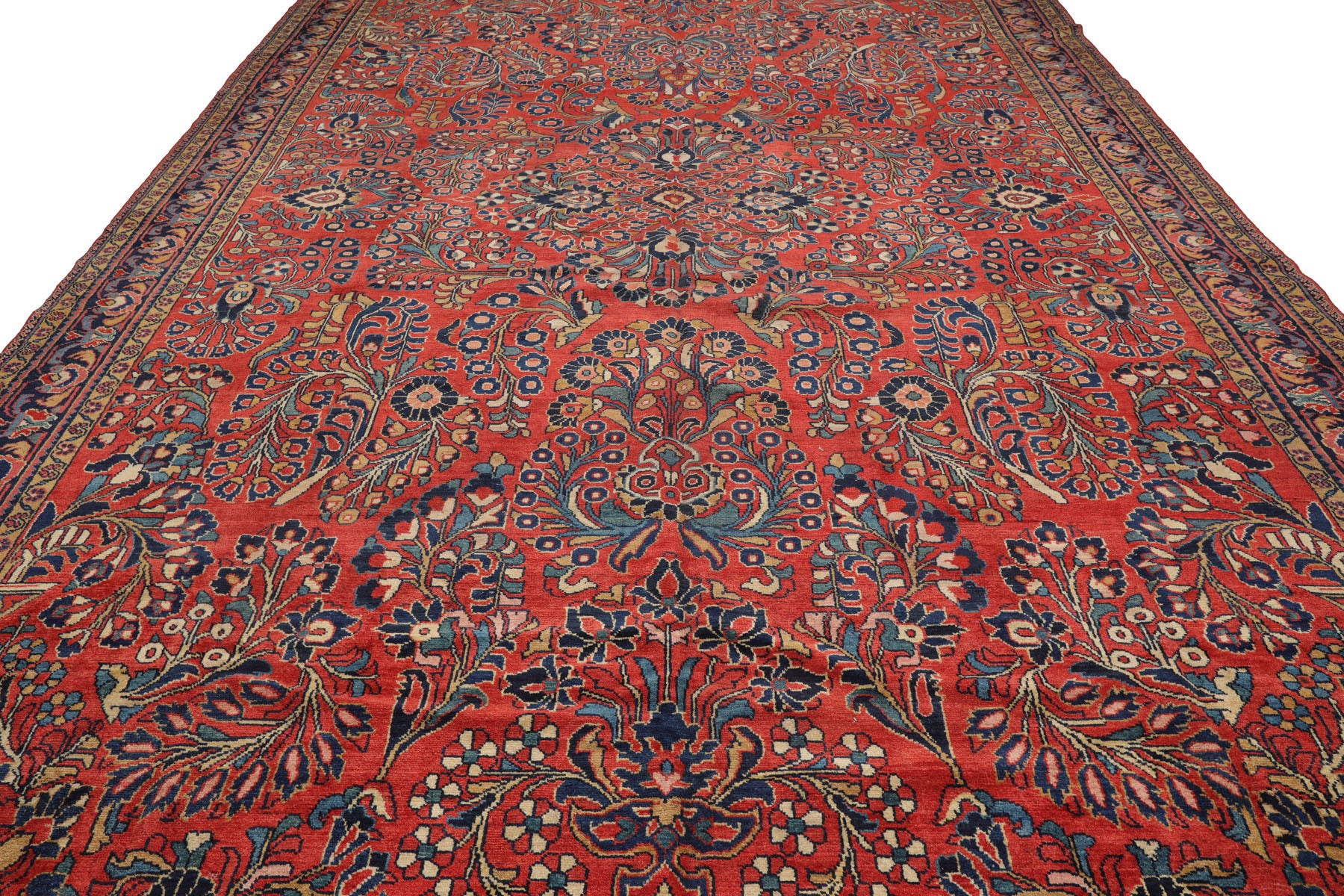 Knotted Rug Burnt Orange Navy Hand Knotted Palace Size Vintage Lilihan Traditional 100% Wool Oriental Area Rug