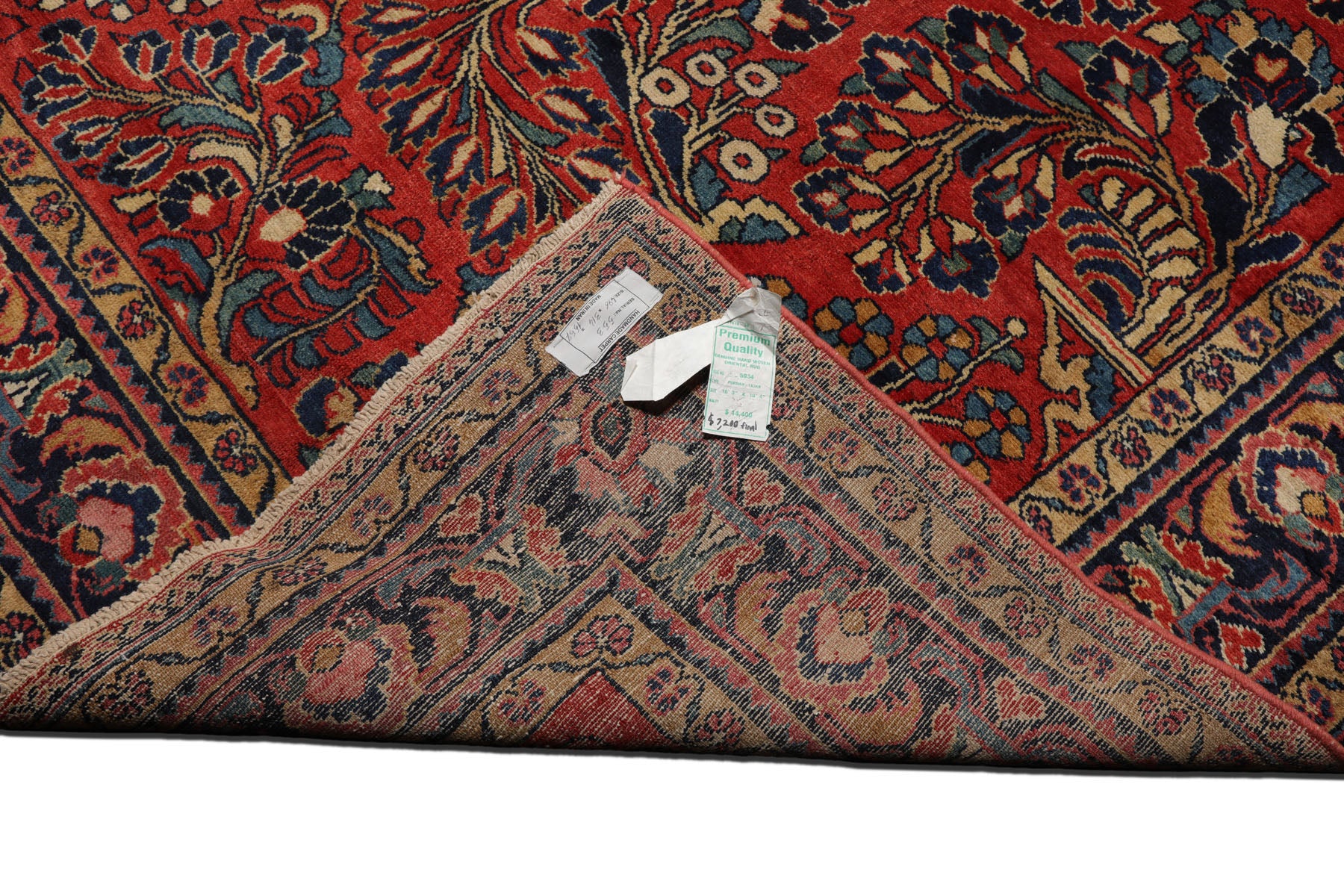 Knotted Rug Burnt Orange Navy Hand Knotted Palace Size Vintage Lilihan Traditional 100% Wool Oriental Area Rug