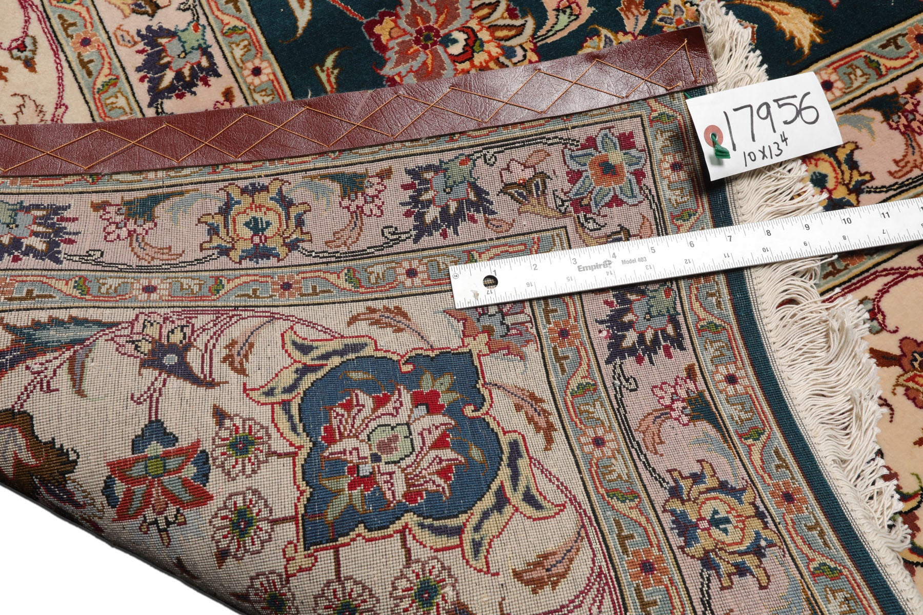 Knotted Rug Teal Beige Hand Knotted 10'x14' Tabriz Traditional 400 KPSI Wool and Silk Oriental Area Rug