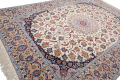 Knotted Rug Cream Taupe Hand Knotted 9'x12' Traditional 400 KPSI Wool and Silk Oriental Area Rug