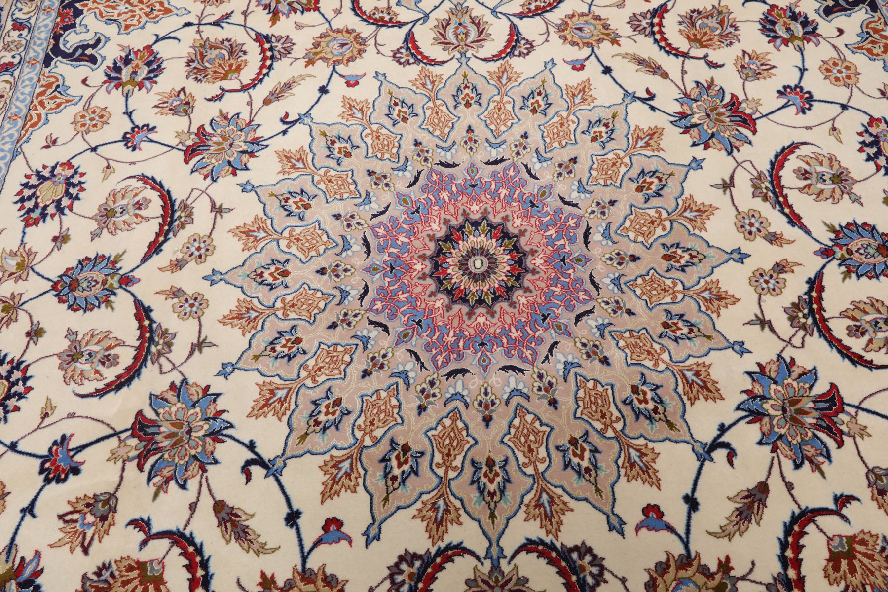 Knotted Rug Cream Taupe Hand Knotted 9'x12' Traditional 400 KPSI Wool and Silk Oriental Area Rug