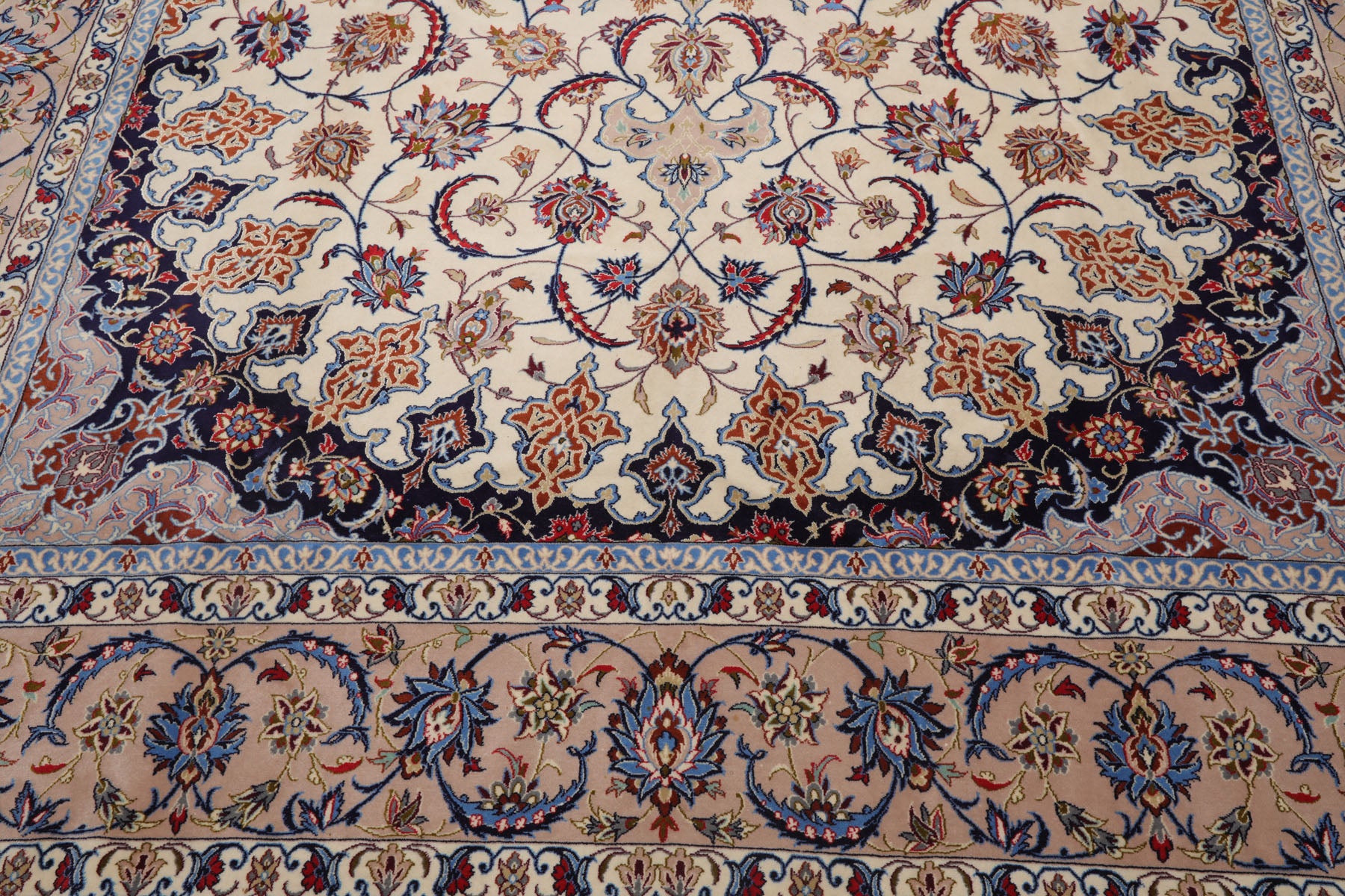 Knotted Rug Cream Taupe Hand Knotted 9'x12' Traditional 400 KPSI Wool and Silk Oriental Area Rug