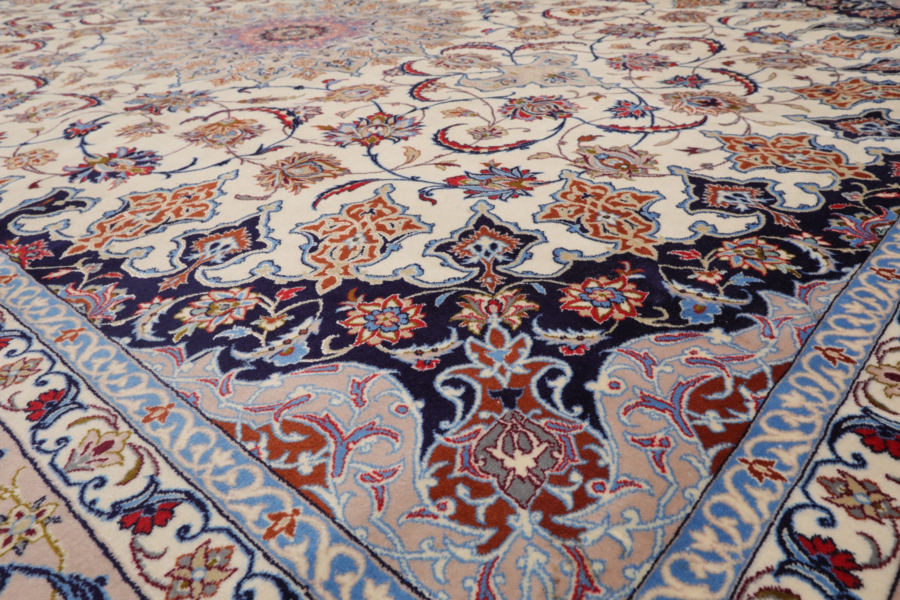 Knotted Rug Cream Taupe Hand Knotted 9'x12' Traditional 400 KPSI Wool and Silk Oriental Area Rug