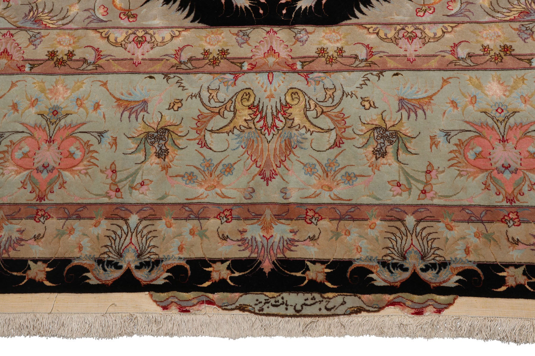 Knotted Rug Black Aqua Hand Knotted Palace Size Tabriz Traditional 400 KPSI Wool and Silk Oriental Area Rug