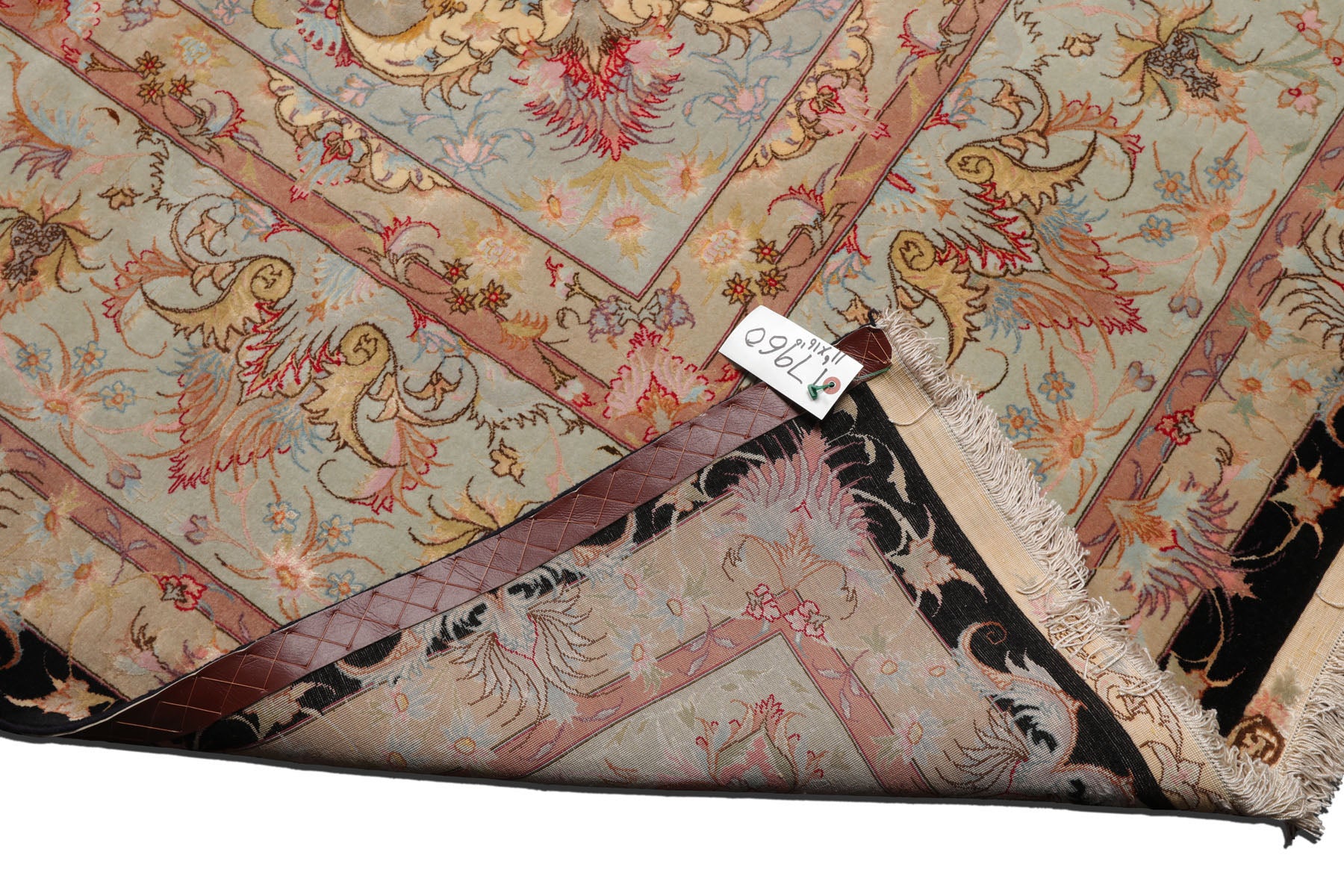 Knotted Rug Black Aqua Hand Knotted Palace Size Tabriz Traditional 400 KPSI Wool and Silk Oriental Area Rug