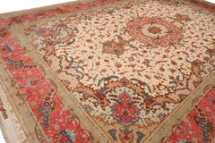 Knotted Rug Ivory Rose Hand Knotted Palace Size Tabriz Master Weaver Signed Traditional 350 KPSI Wool and Silk Oriental Area Rug