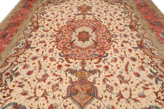 Knotted Rug Ivory Rose Hand Knotted Palace Size Tabriz Master Weaver Signed Traditional 350 KPSI Wool and Silk Oriental Area Rug