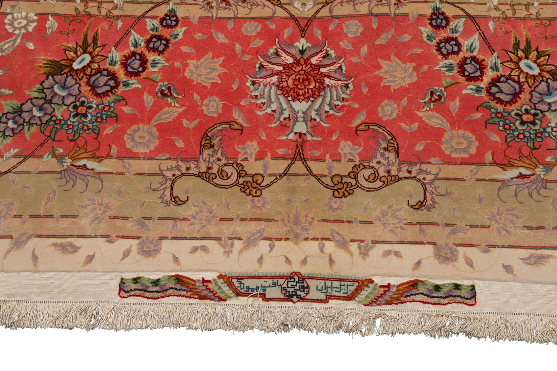 Knotted Rug Ivory Rose Hand Knotted Palace Size Tabriz Master Weaver Signed Traditional 350 KPSI Wool and Silk Oriental Area Rug