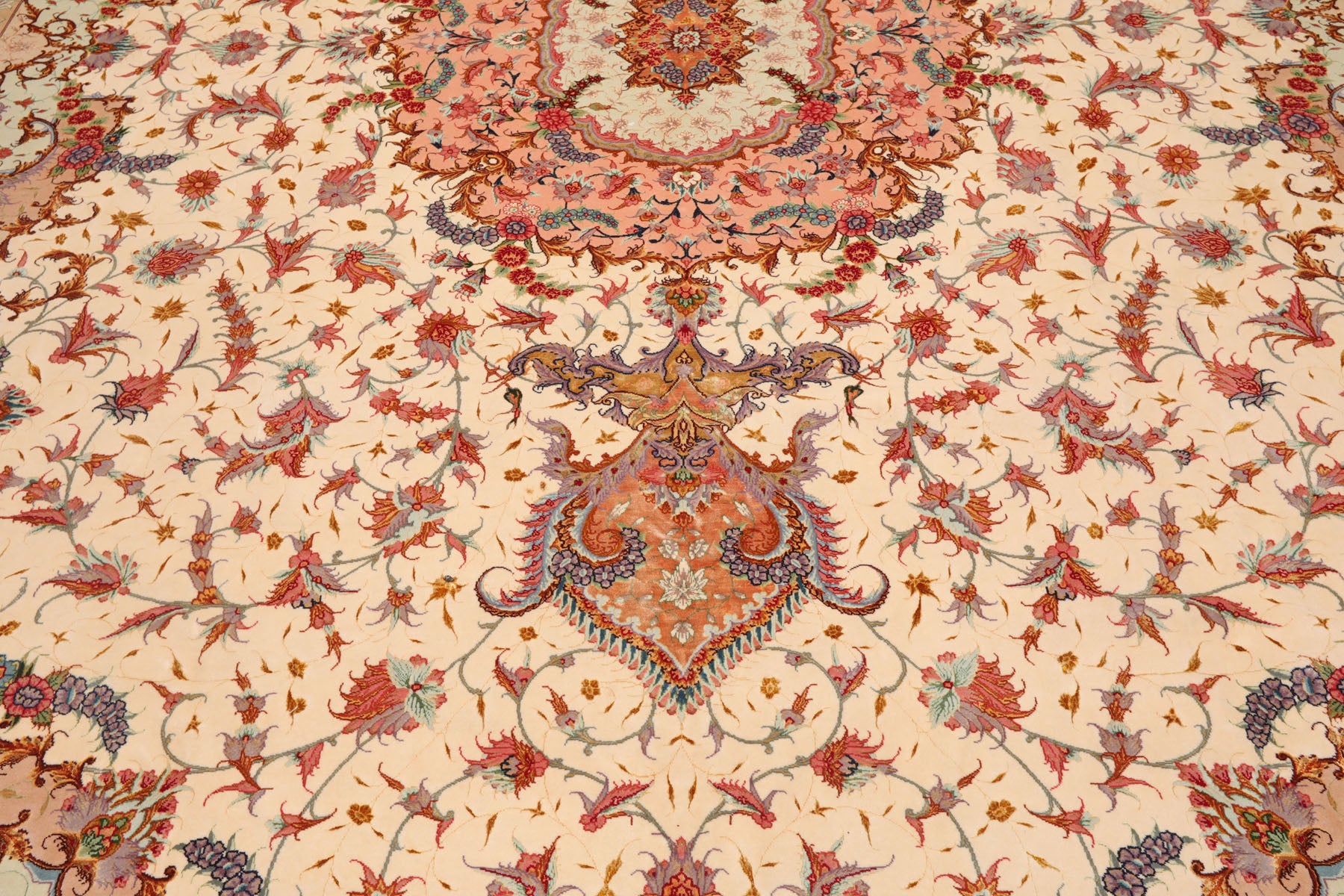 Knotted Rug Ivory Rose Hand Knotted Palace Size Tabriz Master Weaver Signed Traditional 350 KPSI Wool and Silk Oriental Area Rug