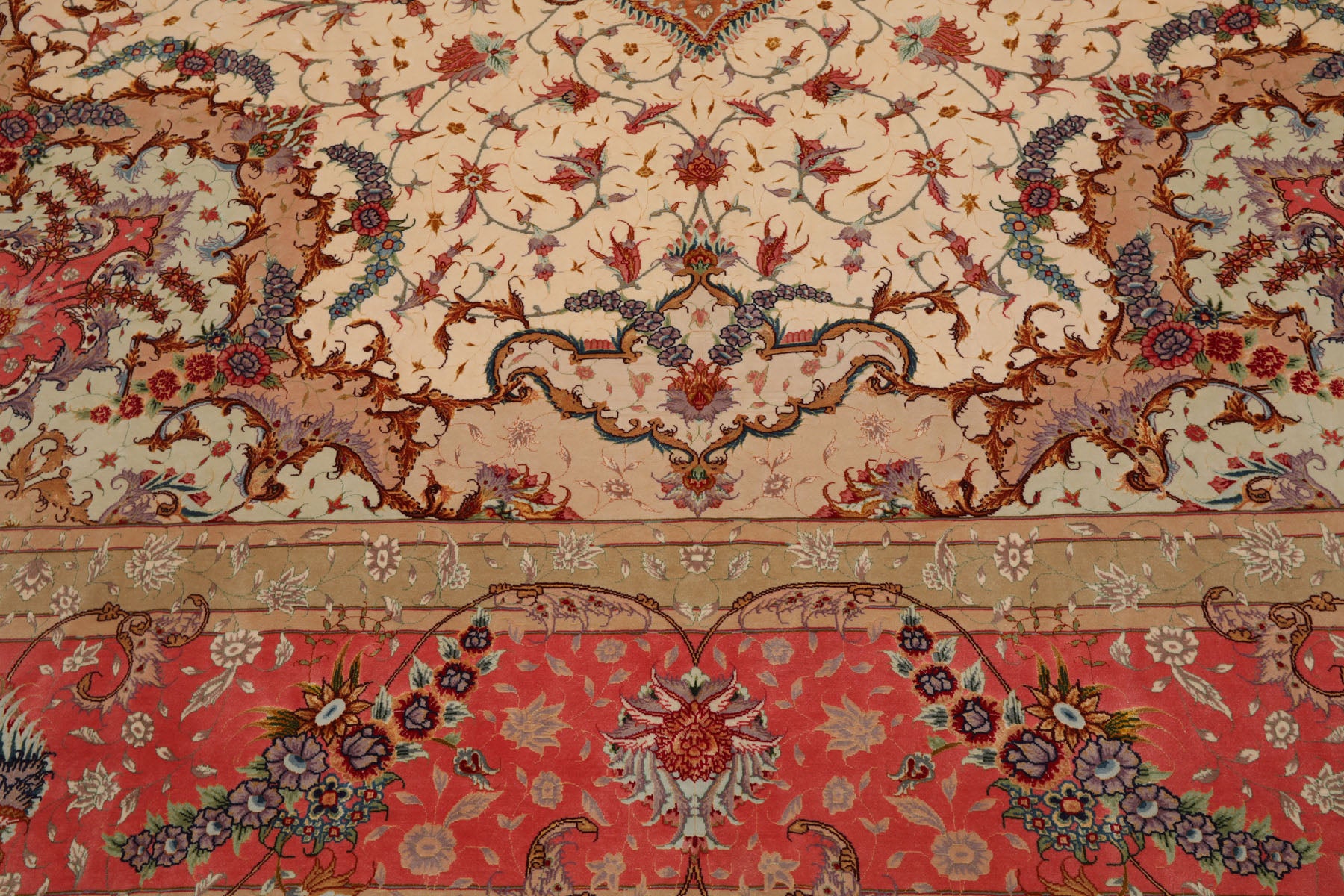 Knotted Rug Ivory Rose Hand Knotted Palace Size Tabriz Master Weaver Signed Traditional 350 KPSI Wool and Silk Oriental Area Rug