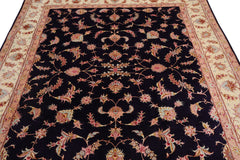 Knotted Rug Blue Ivory Hand Knotted 5'x7' Persian Tabriz Traditional 300 KPSI Wool and Silk Oriental Area Rug