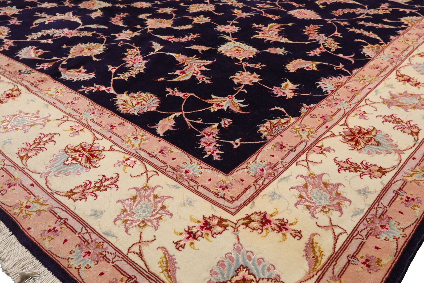 Knotted Rug Blue Ivory Hand Knotted 5'x7' Persian Tabriz Traditional 300 KPSI Wool and Silk Oriental Area Rug