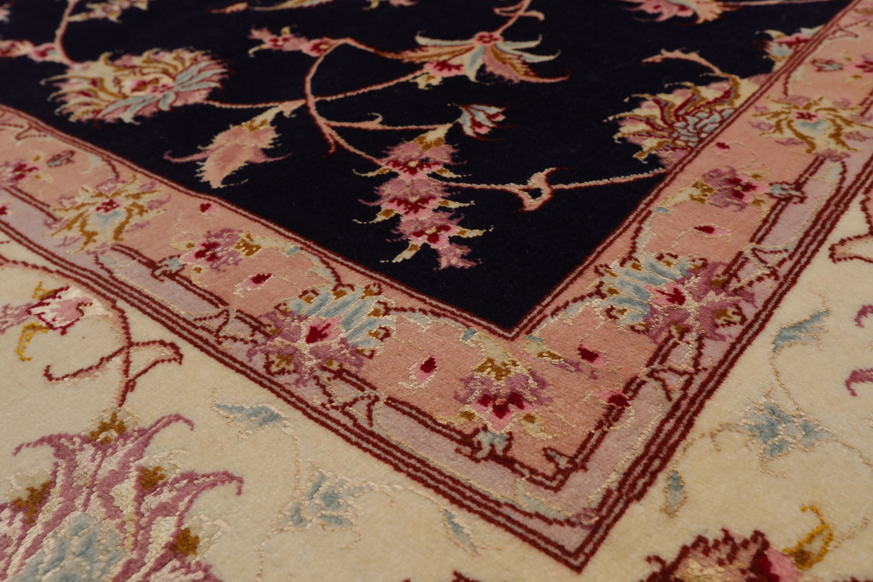 Knotted Rug Blue Ivory Hand Knotted 5'x7' Persian Tabriz Traditional 300 KPSI Wool and Silk Oriental Area Rug