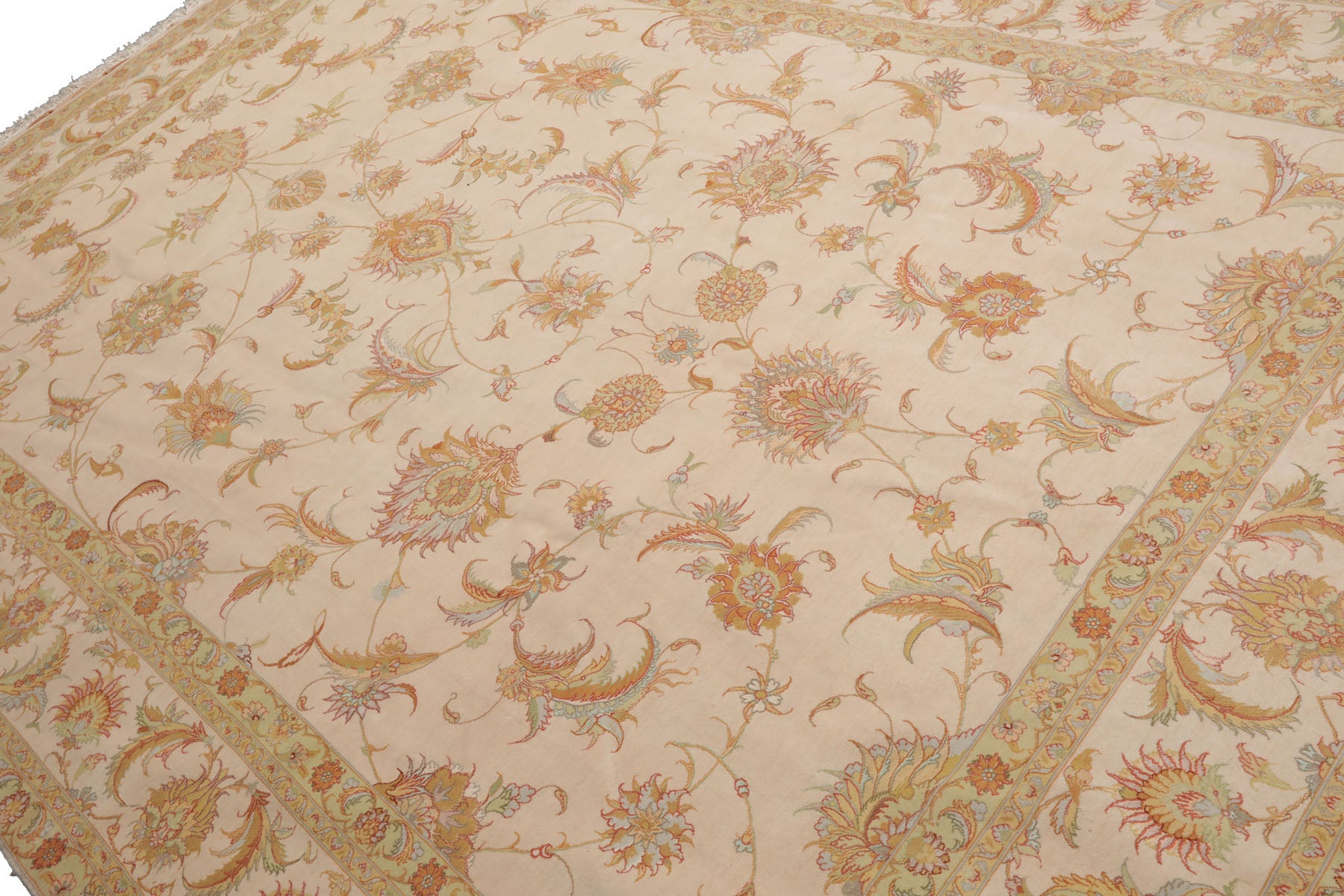 Knotted Rug Ivory Mint Hand Knotted 8'x10' Traditional 350 KPSI Wool and Silk Oriental Area Rug