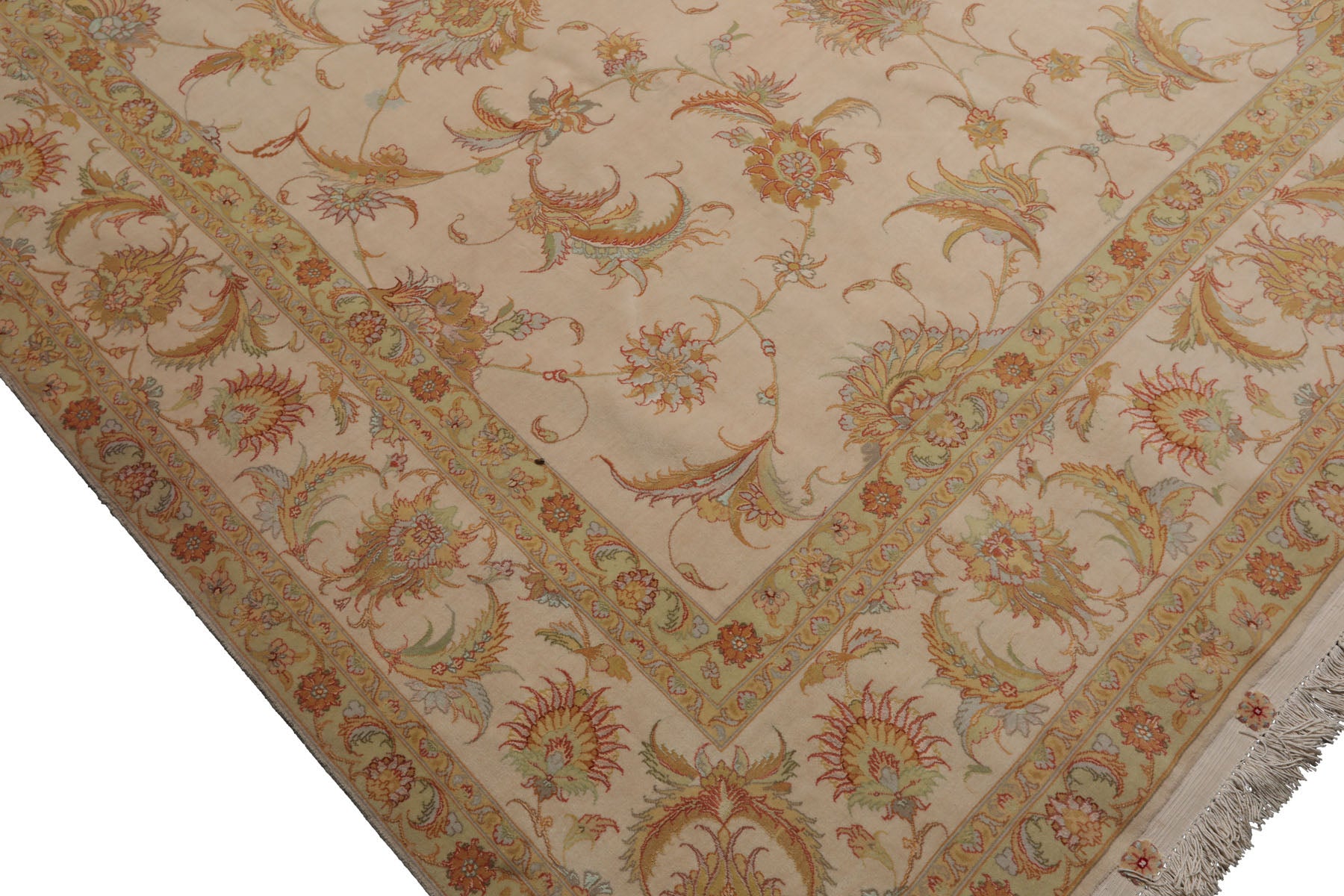 Knotted Rug Ivory Mint Hand Knotted 8'x10' Traditional 350 KPSI Wool and Silk Oriental Area Rug