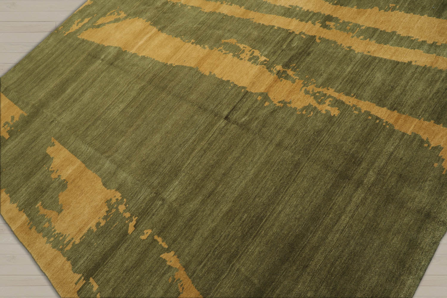 8x10 Green, Muted Gold, Color Hand Knotted  100% Wool Modern Oriental Rug