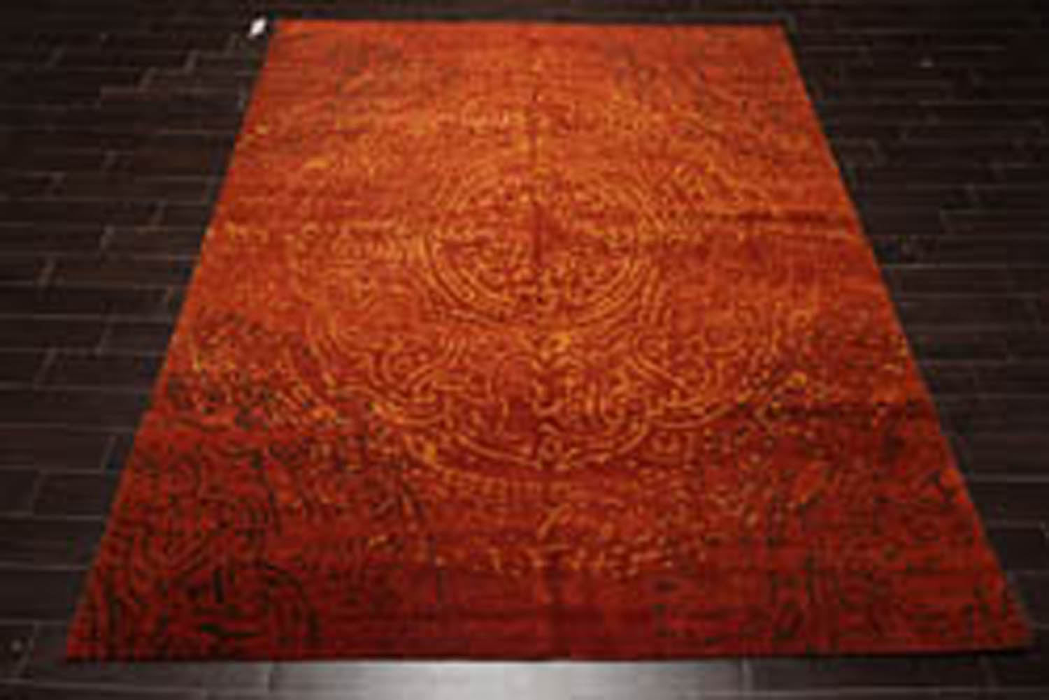 8x10 Terracotta, Gold, Color Hand Knotted Tamarian 100% Wool Modern Oriental Rug
