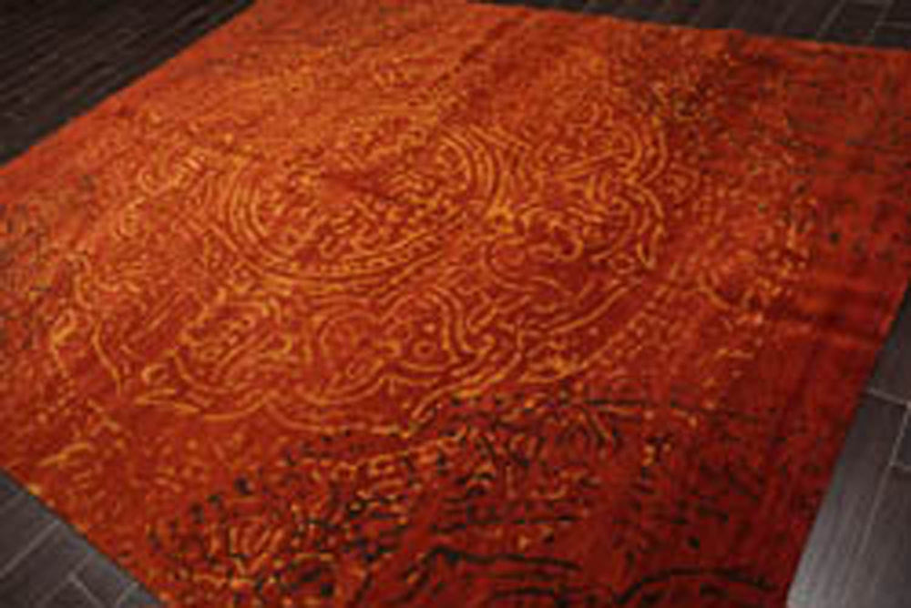 8x10 Terracotta, Gold, Color Hand Knotted Tamarian 100% Wool Modern Oriental Rug