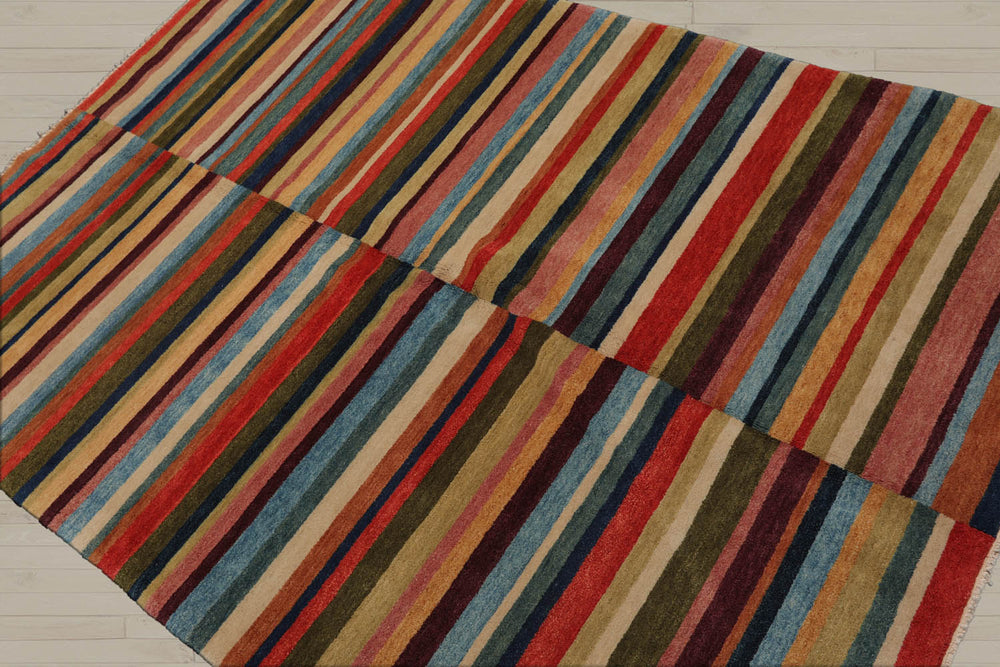 4x6 Blue, Beige, Orange Color Hand Knotted  100% Wool Modern Oriental Rug