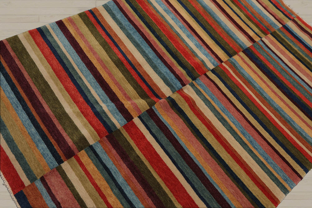 4x6 Blue, Beige, Orange Color Hand Knotted  100% Wool Modern Oriental Rug