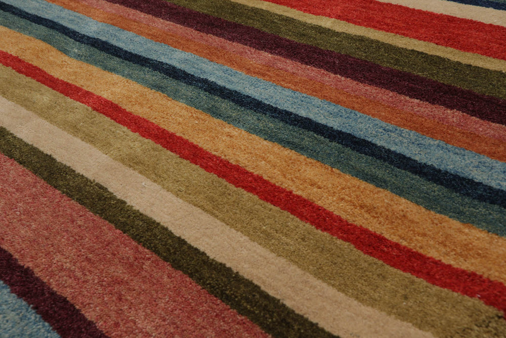 4x6 Blue, Beige, Orange Color Hand Knotted  100% Wool Modern Oriental Rug