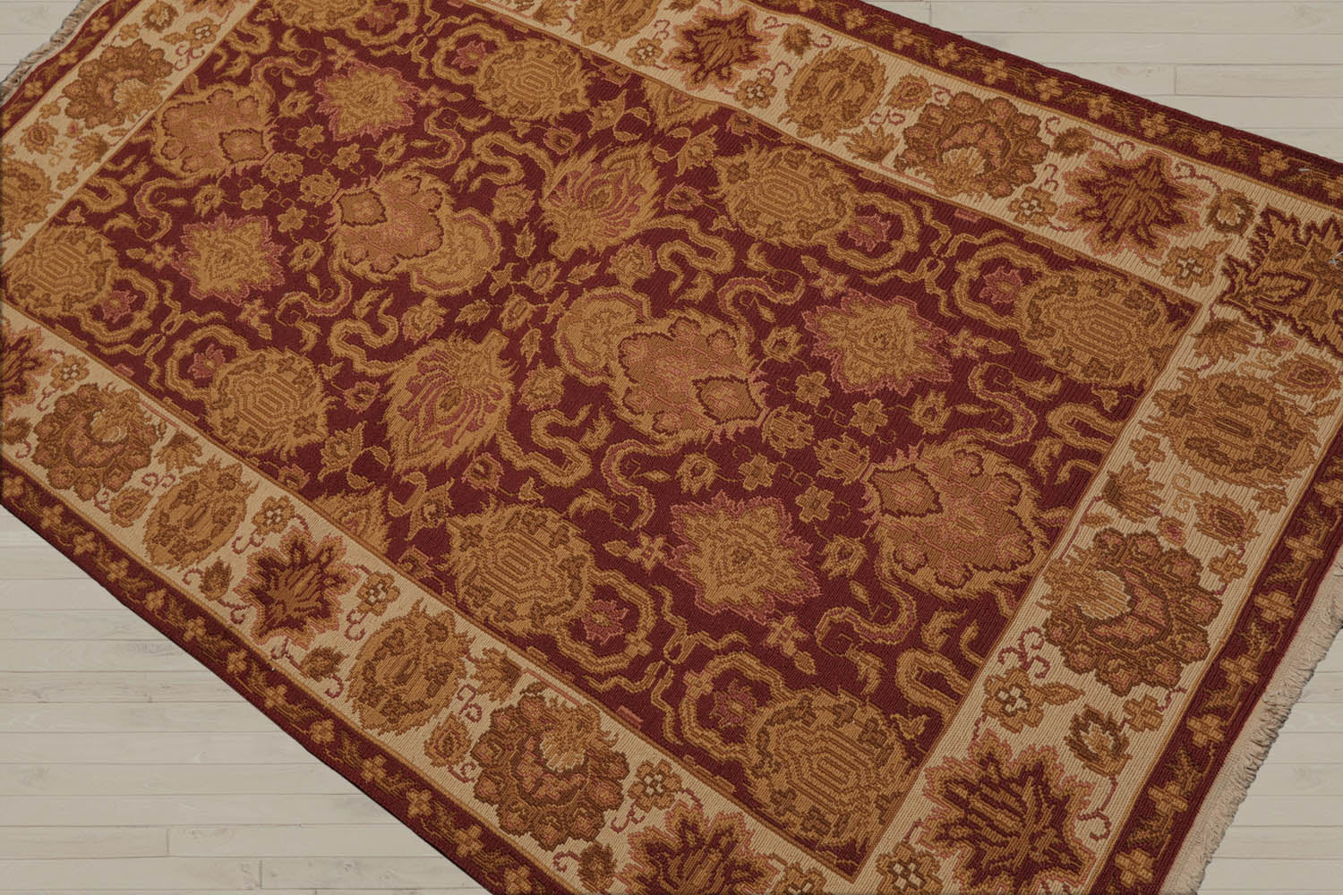 3x5 Rust, Ivory, Gold Color Hand Knotted Soumak 100% Wool Traditional Oriental Rug