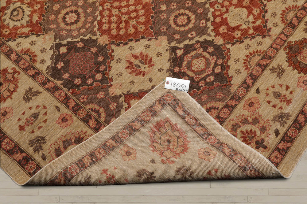 8x10 Tan, Brown, Rust Color Hand Knotted Peshawar 100% Wool Traditional Oriental Rug