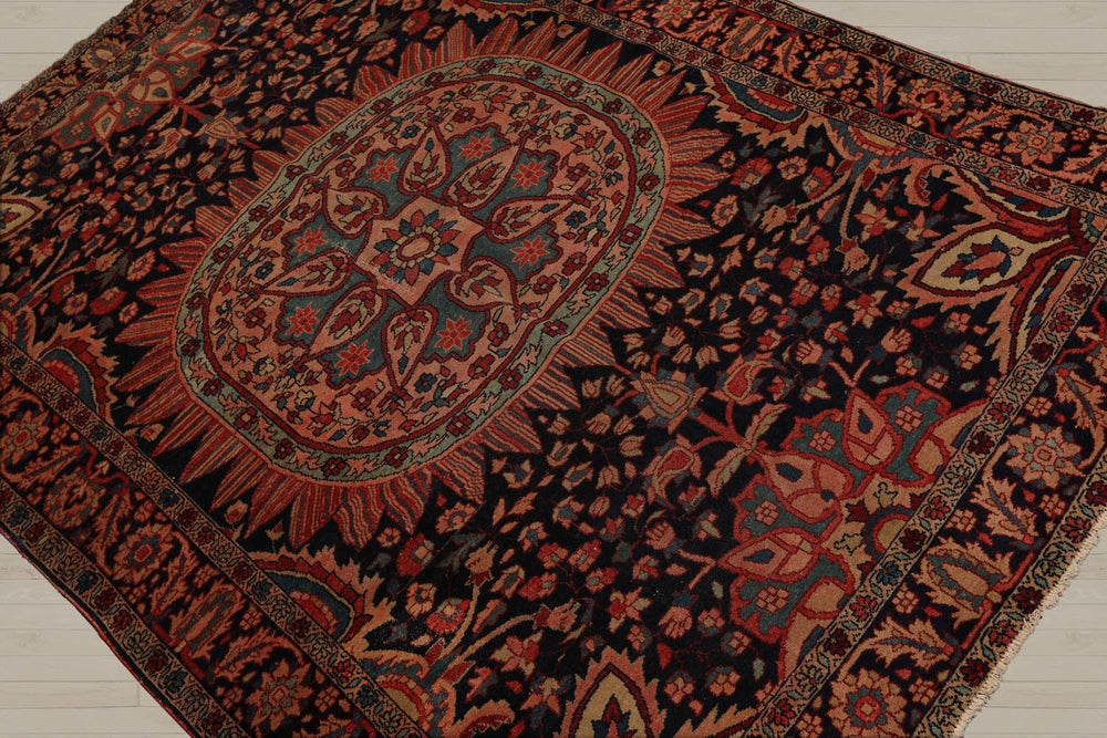 5x7 Midnight Blue, Rose, Aqua Color Hand Knotted  100% Wool Traditional Oriental Rug