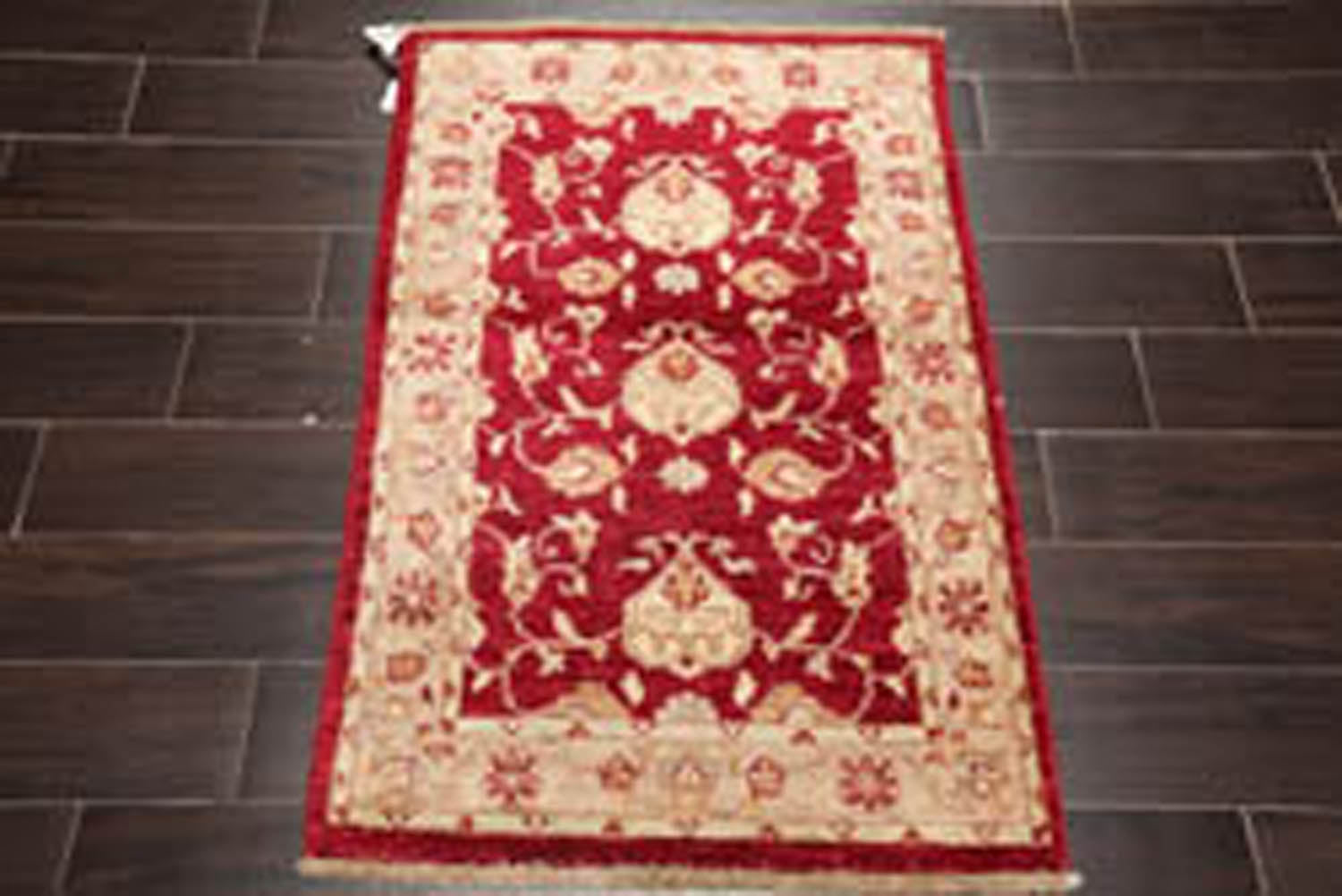 3x5 Wine, Taupe, Beige Color Hand Knotted Chobi Peshawar 100% Wool Traditional Oriental Rug