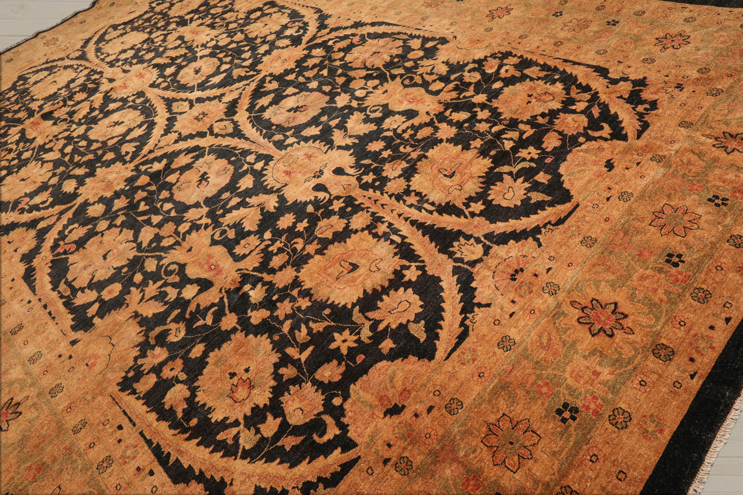 12x18 Charcoal, Sage, Gold Color Hand Knotted Chobi Peshawar 100% Wool Traditional Oriental Rug